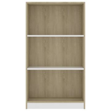 3-Tier Book Cabinet White & Sonoma Oak | HipoMarket