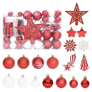 108 Piece Christmas Bauble Set - Red & White Tree Decor