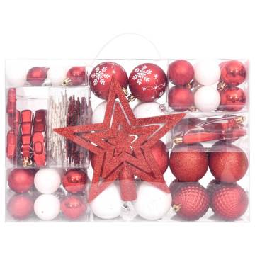 108 Piece Christmas Bauble Set - Red & White Tree Decor