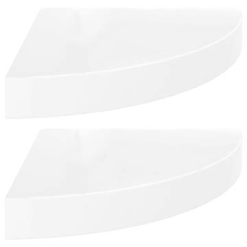 Floating Corner Shelves - High Gloss White - 2 pcs 25x25 cm