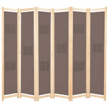 Stylish 6-Panel Room Divider - Brown Fabric | HipoMarket UK