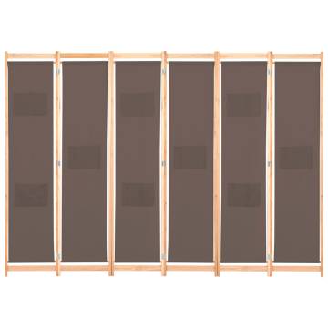 Stylish 6-Panel Room Divider - Brown Fabric | HipoMarket UK