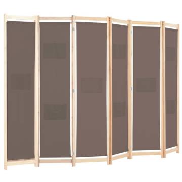 Stylish 6-Panel Room Divider - Brown Fabric | HipoMarket UK