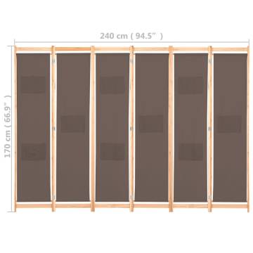 Stylish 6-Panel Room Divider - Brown Fabric | HipoMarket UK