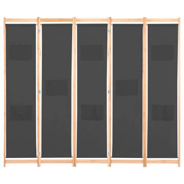 Stylish 5-Panel Room Divider Grey - 200x170 cm