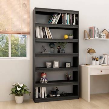 Grey Book Cabinet & Room Divider - Solid Pinewood 100x30x200 cm