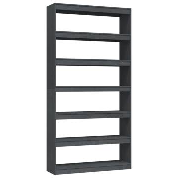 Grey Book Cabinet & Room Divider - Solid Pinewood 100x30x200 cm