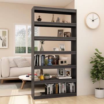 Grey Book Cabinet & Room Divider - Solid Pinewood 100x30x200 cm