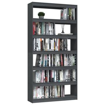 Grey Book Cabinet & Room Divider - Solid Pinewood 100x30x200 cm