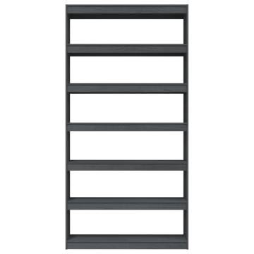 Grey Book Cabinet & Room Divider - Solid Pinewood 100x30x200 cm