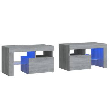 Stylish 2-Pc Bedside Cabinets with LED Lights - Grey Sonoma