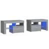 Stylish 2-Pc Bedside Cabinets with LED Lights - Grey Sonoma