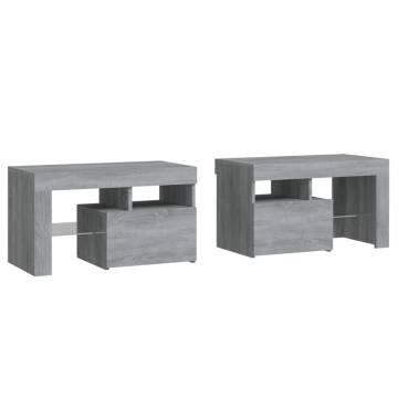 Stylish 2-Pc Bedside Cabinets with LED Lights - Grey Sonoma