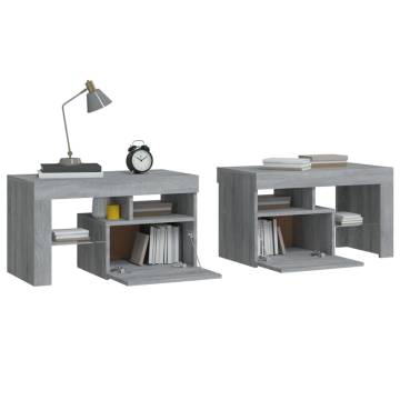 Stylish 2-Pc Bedside Cabinets with LED Lights - Grey Sonoma