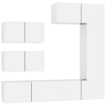 6 Piece High Gloss White TV Cabinet Set - Hipomarket