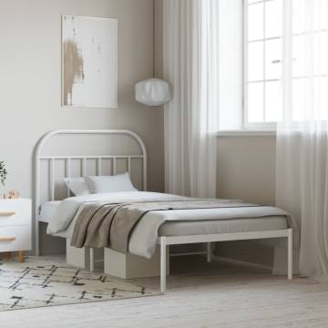 White Metal Bed Frame with Headboard - 100x200 cm