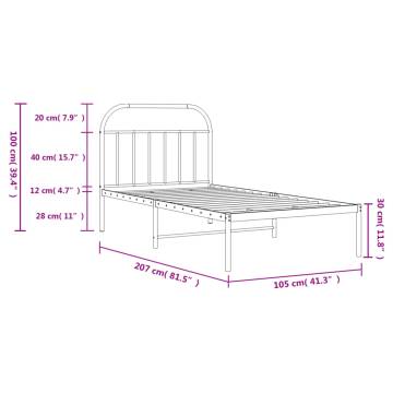 White Metal Bed Frame with Headboard - 100x200 cm