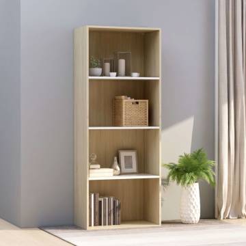 4-Tier Book Cabinet in White and Sonoma Oak - Modern Design