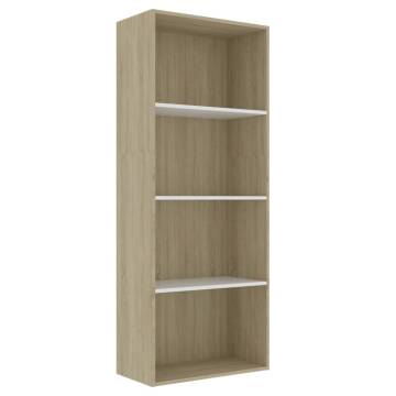 4-Tier Book Cabinet in White and Sonoma Oak - Modern Design