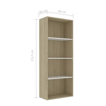 4-Tier Book Cabinet in White and Sonoma Oak - Modern Design