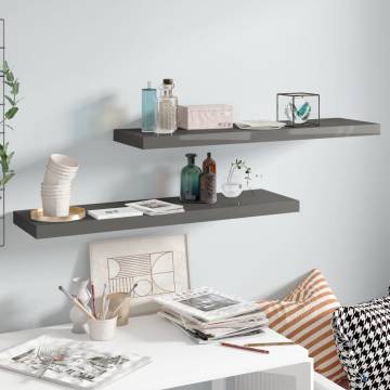 Stylish Floating Wall Shelves - High Gloss Grey, 2 pcs