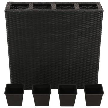 Garden Raised Bed with 4 Pots - Poly Rattan Black