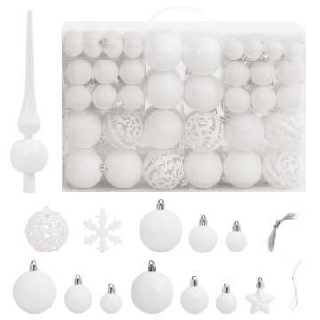 111 Piece White Christmas Bauble Set - Shatterproof & Stylish