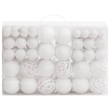 111 Piece White Christmas Bauble Set - Shatterproof & Stylish