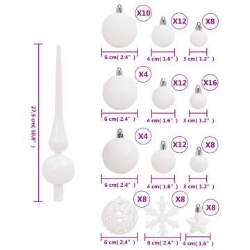 111 Piece White Christmas Bauble Set - Shatterproof & Stylish