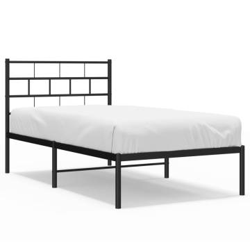 Metal Bed Frame with Headboard - Black 80x200 cm | Hipo Market