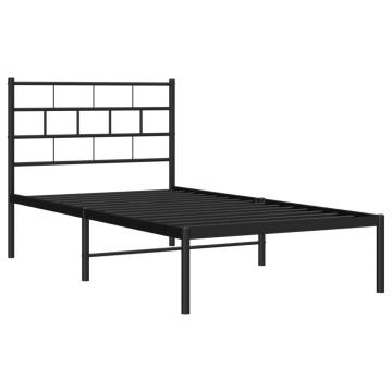 Metal Bed Frame with Headboard - Black 80x200 cm | Hipo Market