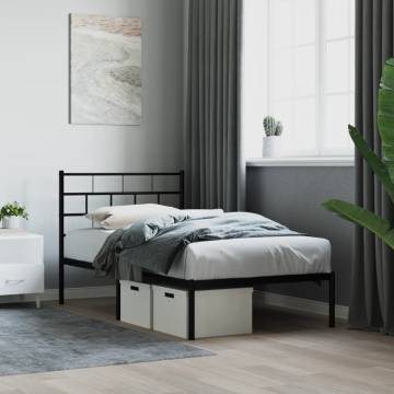 Metal Bed Frame with Headboard Black 90x200 cm | HipoMarket