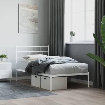 White Metal Bed Frame with Headboard - 90x200 cm | HipoMarket