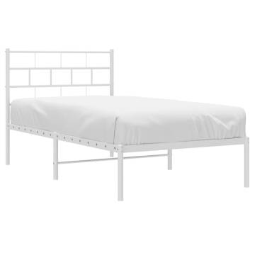 White Metal Bed Frame with Headboard - 90x200 cm | HipoMarket