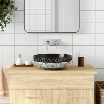 Elegant Black and Blue Round Ceramic Countertop Basin | 41x14 cm