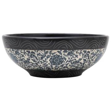 Elegant Black and Blue Round Ceramic Countertop Basin | 41x14 cm