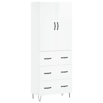 Stylish Highboard High Gloss White - 69.5x34x180 cm