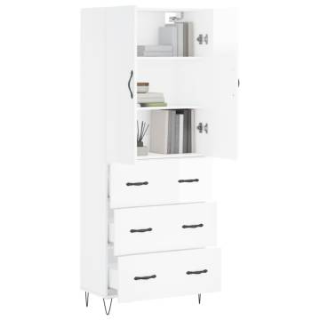 Stylish Highboard High Gloss White - 69.5x34x180 cm