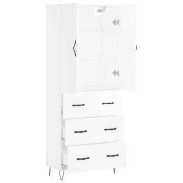 Stylish Highboard High Gloss White - 69.5x34x180 cm