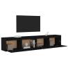 Wall Cabinets 2 pcs Black - Solid Pine Wood | HipoMarket