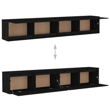 Wall Cabinets 2 pcs Black - Solid Pine Wood | HipoMarket