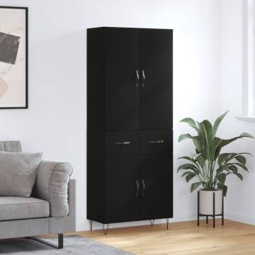 Stylish Black Highboard | 69.5x34x180 cm | Engineered Wood