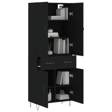 Stylish Black Highboard | 69.5x34x180 cm | Engineered Wood