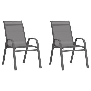 Stackable Garden Chairs 2 pcs - Grey Textilene Fabric