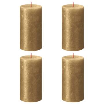 Bolsius Rustic Pillar Candles Shimmer - 4 pcs Gold | Hipo Market