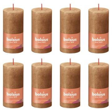 Bolsius Rustic Pillar Candles - Spice Brown, 8 pcs | HipoMarket