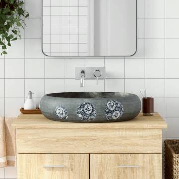 Stylish Grey Oval Countertop Basin - Ceramic 59x40 cm