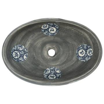 Stylish Grey Oval Countertop Basin - Ceramic 59x40 cm