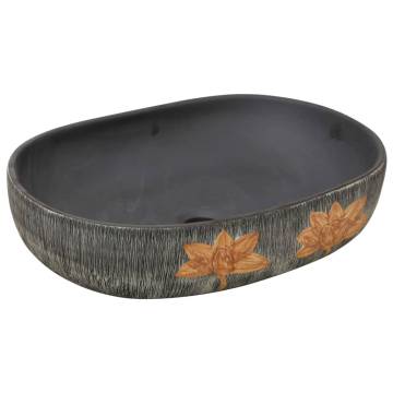 Grey & Black Oval Countertop Basin - 59x40 cm Ceramic