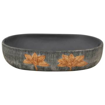 Grey & Black Oval Countertop Basin - 59x40 cm Ceramic